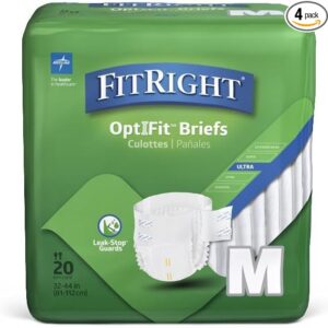 FitRight Ultra Adult Diapers, Disposable Incontinence Briefs with Tabs, Heavy Absorbency, Medium, 32''-42'', 20 Count (Pack of 4)