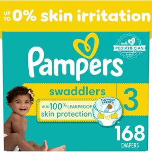Pampers Swaddlers Diapers - Size 3, One Month Supply (168 Count), Ultra Soft Disposable Baby Diapers