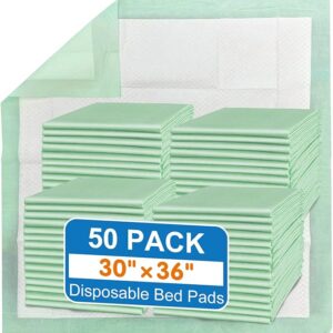 Disposable Bed Pads 30“X36” (50pcs) Extra Large Underpads for Incontinence Disposable Pads for Adult, Bedwetting Child or Pets (90g/Piece, 7g SAP)