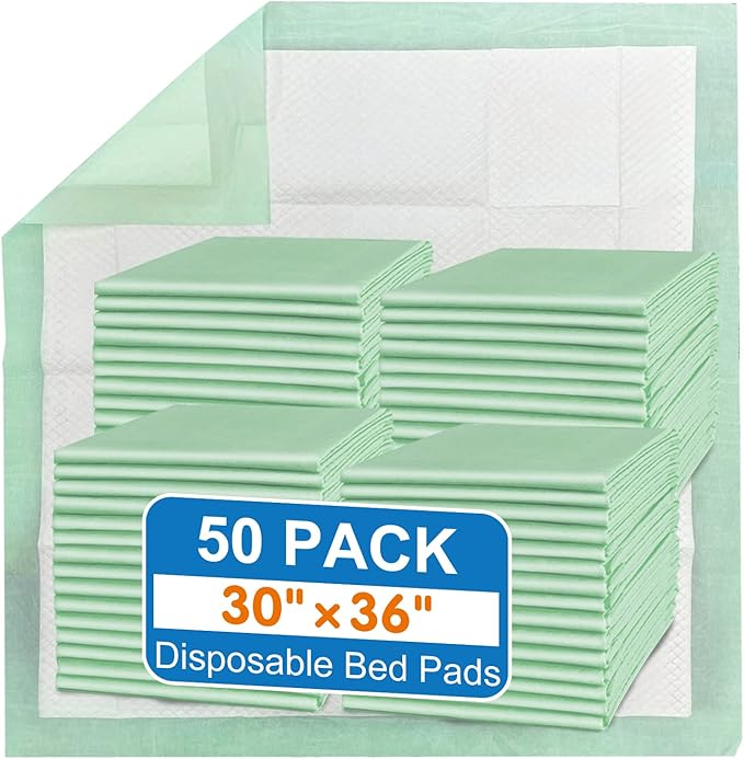 Disposable Bed Pads 30“X36” (50pcs) Extra Large Underpads for Incontinence Disposable Pads for Adult, Bedwetting Child or Pets (90g/Piece, 7g SAP)