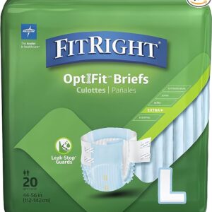 FitRight OptiFit Extra+ Adult Diapers with leak stop guards, Disposable Incontinence Briefs with Tabs, Moderate Absorbency, Large, 44"-56", 20 Count (Pack of 4)