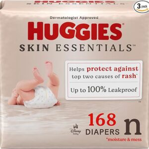 Huggies Size Newborn Diapers, Skin Essentials Baby Diapers, Size Newborn (6-9 lbs), 168 Count