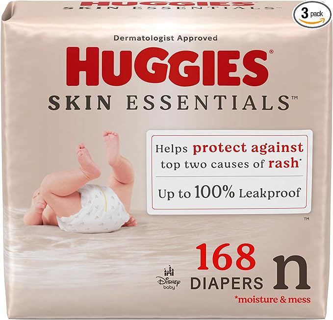 Huggies Size Newborn Diapers, Skin Essentials Baby Diapers, Size Newborn (6-9 lbs), 168 Count