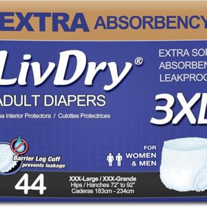 LivDry Adult Incontinence Underwear, Extra Absorbency Adult Diapers, Leak Protection (XXX-Large (44 Count))