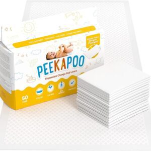 Peekapoo - Disposable Changing Pad Liners (50 Pack) Super Soft, Ultra Absorbent & Waterproof - Covers Any Surface for Mess Free Baby Diaper Changes