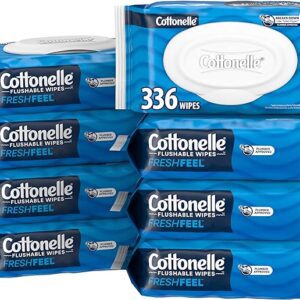Cottonelle Fresh Feel Flushable Wet Wipes, Adult Wet Wipes, 8 Flip-Top Packs, 42 Wipes Per Pack (336 Total Wipes), Packaging May Vary