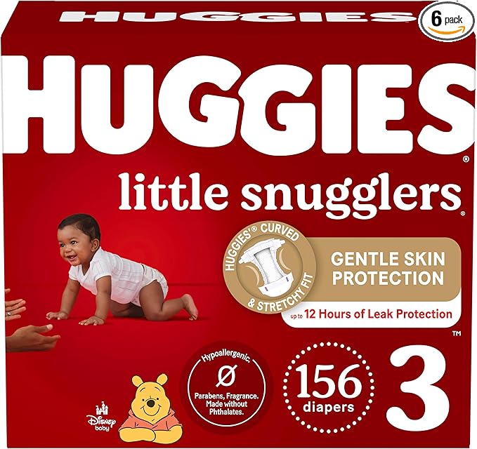 Huggies Size 3 Diapers, Little Snugglers Baby Diapers, Size 3 (16-28 lbs), 156 Ct (6 packs of 26)
